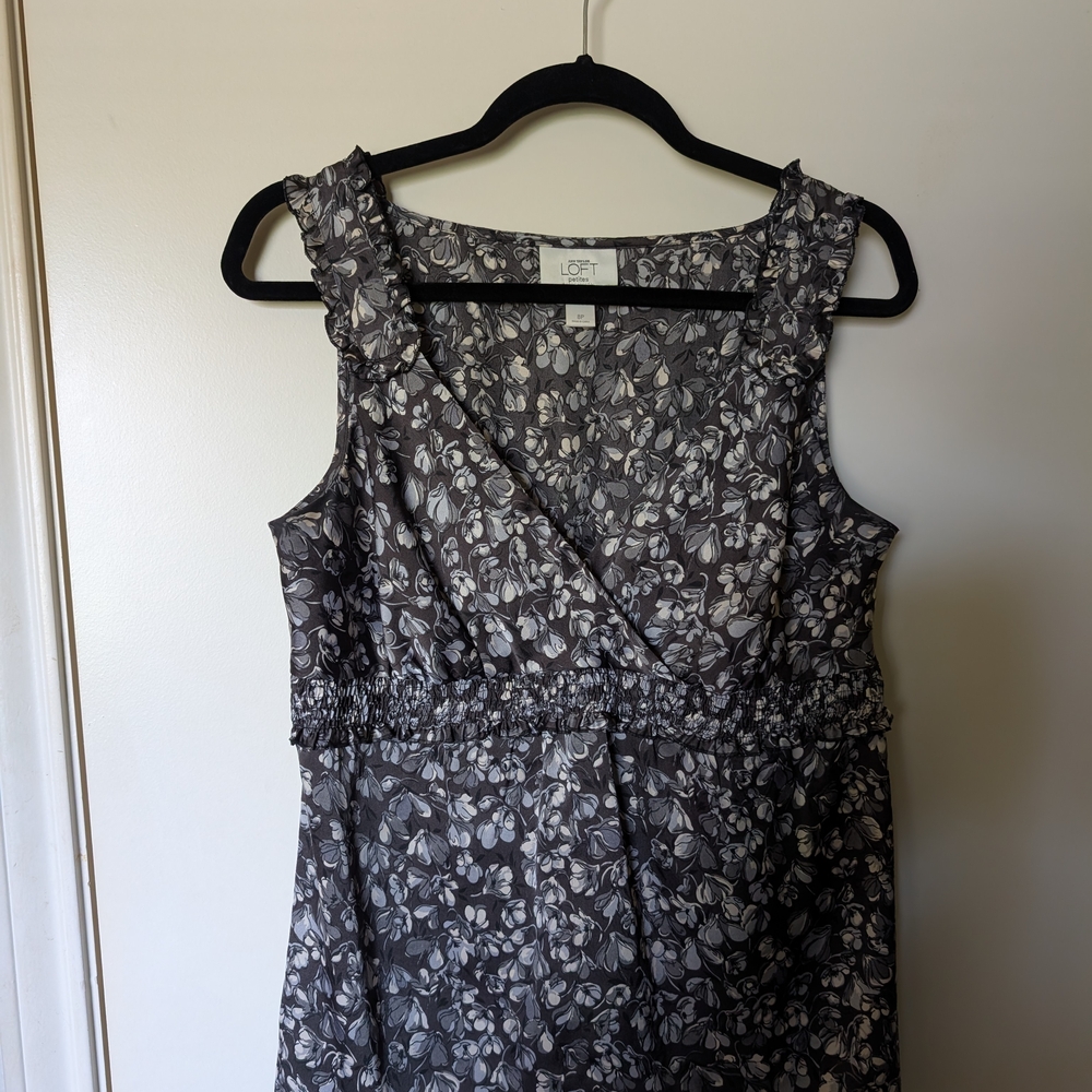 LOFT Charcoal and White Floral Blouse